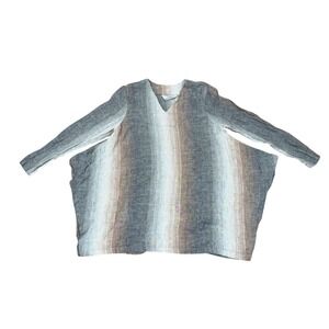 Lagenlook 100% Linen Tunic Top OS Grey Brown White Striped Coastal Relaxed Itemz
